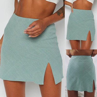 

Roseonmyhand Fashion Women Solid A-Line Split Elastic Waist Short Pants Mini Skirt
