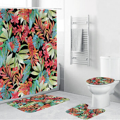 

〖Follure〗4PCS Non Slip Toilet Polyester Cover Mat Set Bathroom Shower Curtain