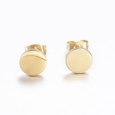 

304 Stainless Steel Ear Studs Flat Round Golden 125mm Pin 08mm