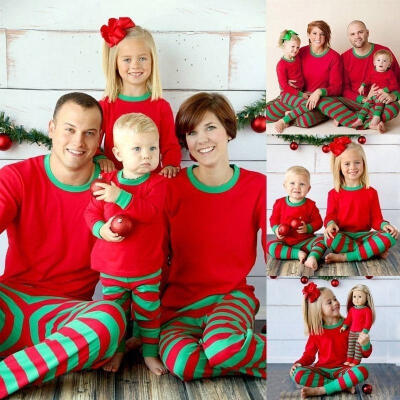 

Christmas Family Matching Outfits Red Striped Home Clothes Pajamas 2 Pieces