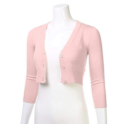 

Women Long-sleeve Pure Color Cardigan Short Jacket Cropped Mini Coat With Button