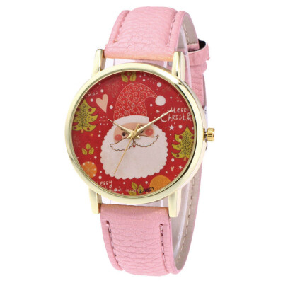 

New Christmas Ornaments Elderlyhat Pattern Leather Band Analog Quartz Vogue Watches Xmas Decoration Navidad 2018 Envio Gratis