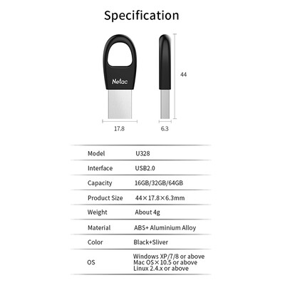 

Netac U328 64GB USB Flash Drive USB20 PenDrive Pen Drive U Disk Key Ring Mini Encryption Flash Drive