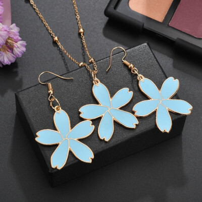 

Five Petal Flower Earrings Necklace Set Female Personality Fashion Drop Oil Sweet Multi-color Flower Earrings Jewelry Ladies