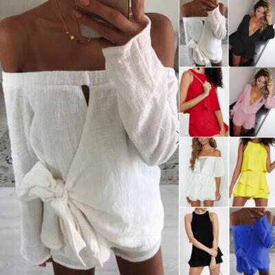 

Womens Clubwear Short Romper V Neck Jumpsuit Long Sleeve Mini Playsuit