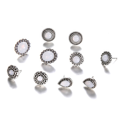 

5 PairSet New Bohemian Style Carved Opal Earrings Set Vintage Zircon Stud Earring Jewelry Gifts