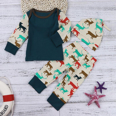 

Newborn Infant Baby Boy Deer Print T Shirt TopsPants Hat Outfits Clothes Set