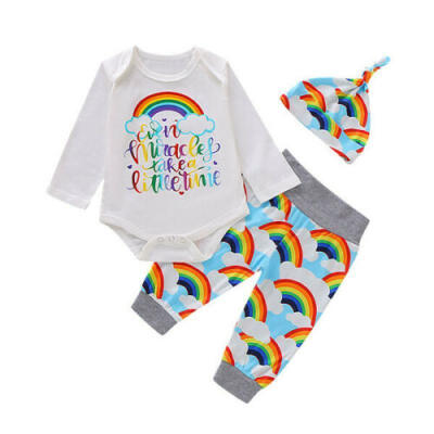 

3pcs Newborn Baby Girl Boy Letter Rainbow Romper Pants Outfits Clothes Set UK