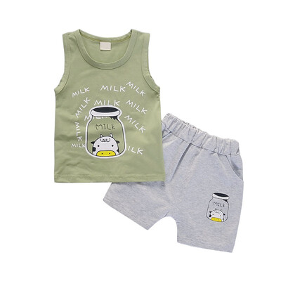 

Baby Kids Boys Girls Fashion Casual Clothing Sets Summer Cotton Cartoon Sleeveless Tops Shorts Pants