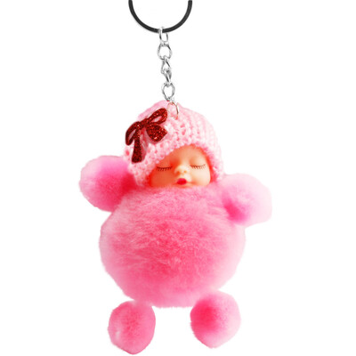 

Siaonvr Cute Sleeping Baby Bowtie Fluffy Pompom Fur Plush Doll Keychain Keyring Key Ring