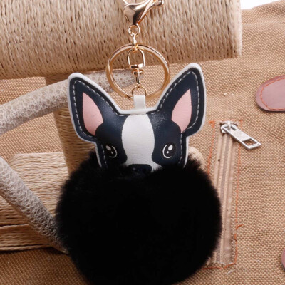 

Key Rabbit Special Pendant New Leather Rabbit Fur Ball French Bulldog Keychain Ball Dog Bulldog Keychain