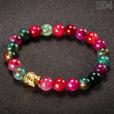 

Fashion Women Men Vintage Natural Stone Beads Bangle Sliver Gold Buddha Bracelets