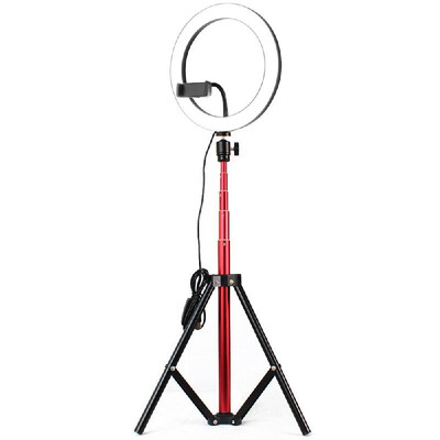 

DC5V 7W LED Light Round Selfie Camera Lamp with Telescopic Tripod USB Powered Operated 10 Levels Adjustable Brightness Dimmable C