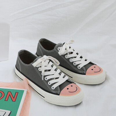 

Canvas shoes female ulzzang Joker Korean students 2019 summer new shoes red smiling face cute tide shoes