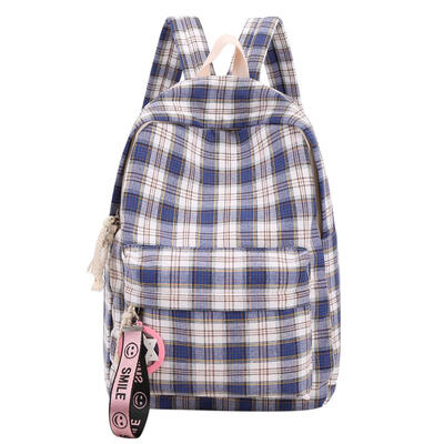 

Plaid Travel Backpacks Women Knapsack School Bags Canvas Large Rucksack