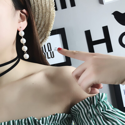 

New Fashion Elegant Created Big Simulated Pearl Long Earrings Pearls String Statement Dangle Earrings For Wedding Party Gift A07