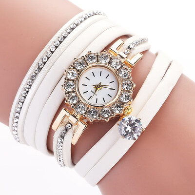 

Duoya brand point drill circle pu belt watch pearl fold fashion ladies bracelet watch