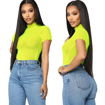 

Women Girls Mesh Sheer Crop Top Short Sleeve Transparent T-Shirt Blouse Tee Tops