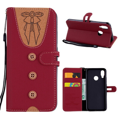 

MOONCASE Huawei P20 Lite stitching embossed womens leather case - red