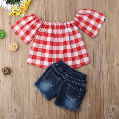 

Hot fashion Toddler Kids Baby Girl Lace Top T-shirt Denim Shorts Clothes Summer Outfit Set