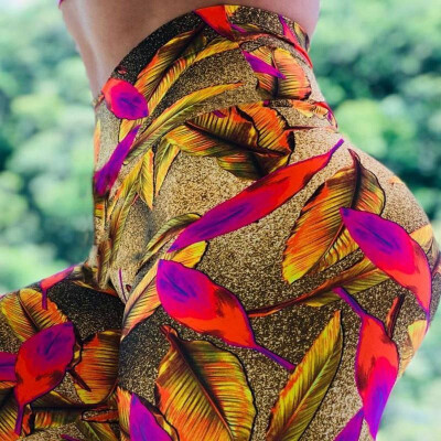 

Cross-border wish hot sale explosions golden leaves digital printing sports breathable slim leggings yoga pants women Golden