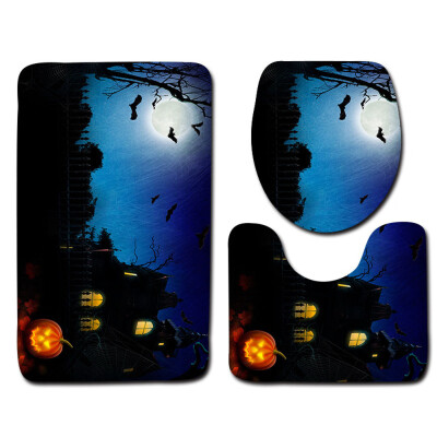 

〖Follure〗Halloween Night Castle Toilet Seat Cover&Rug Bathroom Set Halloween Decor