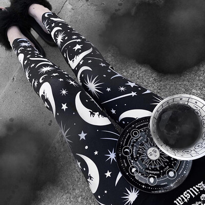 

Tailored Women Punk Gothic Star Moon Print High Waist Leggings Elastic Pencil Yoga Pants