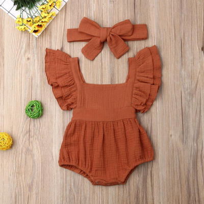 

Newborn Kids Clothing Baby Girls Cute Solid Color Romper Bodysuit Jumpsuit Top Headband Outfits Clothes