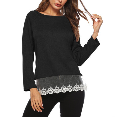 

Nomeni Women Casual Long Sleeve Lace Patchwork O Neck T Shirt Top Blouse