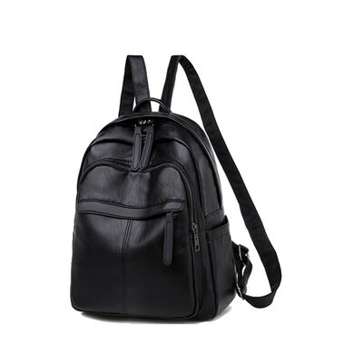 

New Style Women Backpacks Plain PU Leather Bag Casual Zipper Backpack Travel Rucksack School Pure Color Bag Fashion Hot 2019