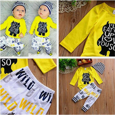 

Lovely Monster Newborn Baby Boys 3Pcs Set Romper Hat Top Pants Clothes Outfit