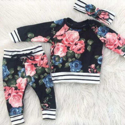 

3Pcs Newborn Baby Girls Floral Clothes Tops T Shirt Tee Pants Outfits Tracksuit