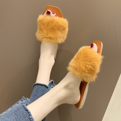 

Summer flat-bottomed hairy slippers for women wearing students fairy wind ins trendy shoes