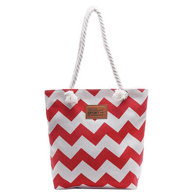 

Women Wave Stripe Canvas Large Capacity Shoulder Bag Totes Shopping Handbag
