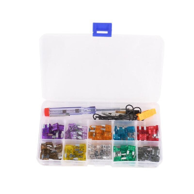

100pcs Mini Car Fuse Kit Color Coded for Ten Amps Fuses with Alligator Clip Electric Tester Tweezer Fuse Puller