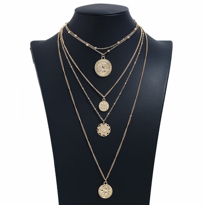 

Multilayer Crystal Cross Necklace Ladies Retro Shell Choker Necklace Round Pendant Necklaces For Women Party Jewelry Accessories