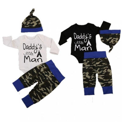 

3Pcs Newborn Kids Baby Boys Camo Tops Romper Pants Hat Outfits Set Clothes 0-24M