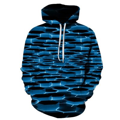 

Toponeto Mens Creative Casual 3D Geometric Dizzy Print Long Sleeve Hooded Sweater Coat