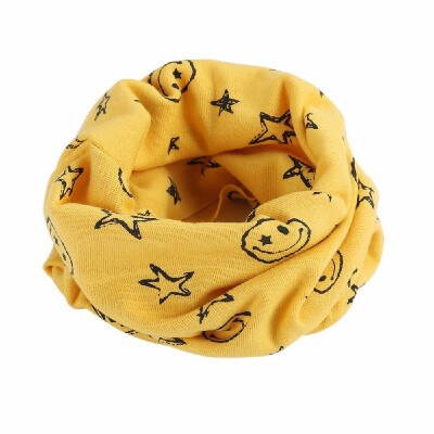 

Children Warm Cotton Scarf O Ring Shawl Neckerchief Boy Girl Circle Loop Cartoon Smile Face Star Pattern Neck Warmer