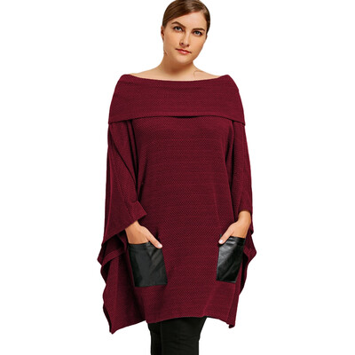 

Plus Size PU Leather Pockets Off The Shoulder Top