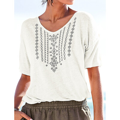 

Starmoon Womens Summer Casual V Neck Short Sleeve Printed Casual T Shirt Top Blouse