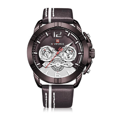 

NAVIFORCE Leather Band Quartz Wristwatch Fashion Outdoor Sports Multifunctional Watch 3ATM Waterproof Luminous Man Watch NF9168 Ro