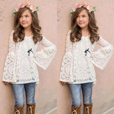 

Newest Lace Tops Toddler Baby Girl Long Sleeve Tee Shirt Mini Dress Clothes
