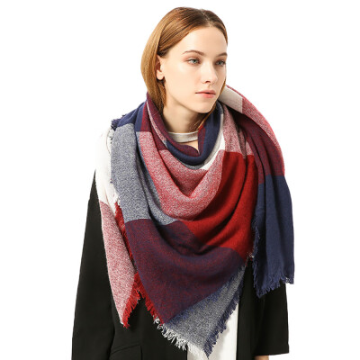 

Gobestart Women Winter Warm Color Stitching Long Wool Shawl Plaid Soft Neck Scarf