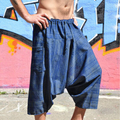 

Gobestart Fashion Mens Elastic Rope Waistband Ethnic Hip-Hop Knickerbockers Seven-Point Trousers Pants