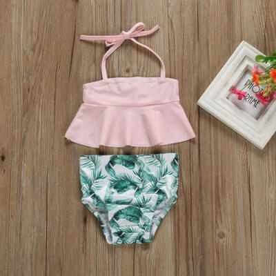 

2PCS Baby Kid Girl Floral Swimwear Pink Swimsuit Bikini Bathing Outfits Set 1-6T