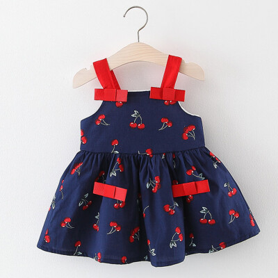 

Toddler Kid Baby Girl Sleeveless Cherry Printed Party Princess Dress Clothing