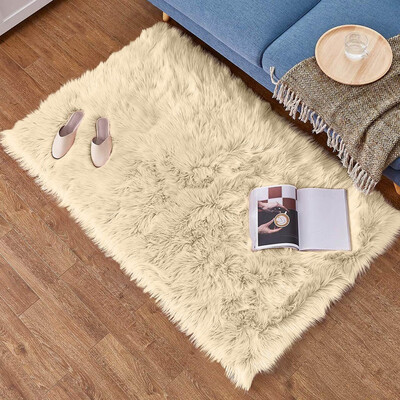 

Gobestart Wool Imitation Sheepskin Rugs Faux Non Slip Bedroom Shaggy Carpet Mats