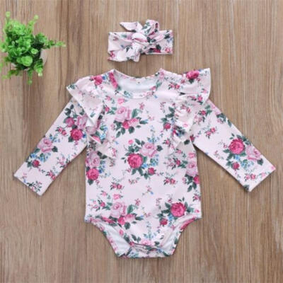 

Newborn Baby Infant Girl Bodysuit Romper JumpsuitHeadbands Clothes Outfits Set