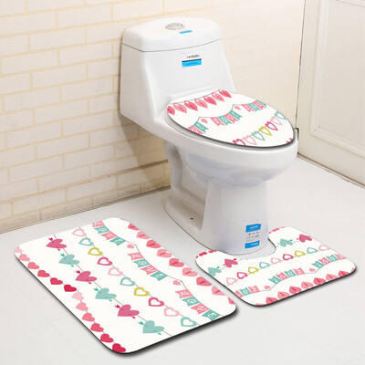 

〖Follure〗3PCS Valentines Day Pattern Non Slip Toilet Seat Cover Rug Bathroom Set Decor
